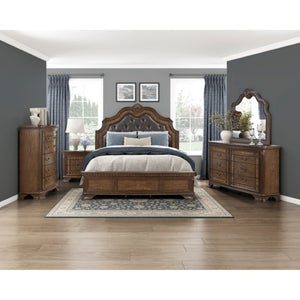 English Elm Eastern King Sleigh Bedroom Set Tufted Faux Leather Carved Wood Traditional 3 Piece B011S06408