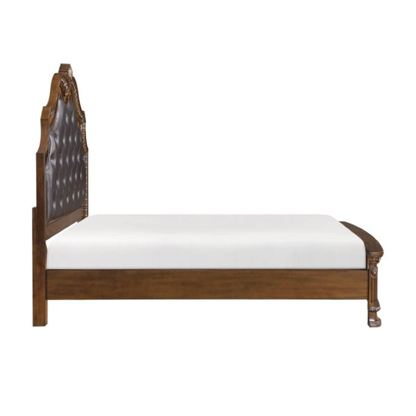 English Elm Eastern King Sleigh Bedroom Set Tufted Faux Leather Carved Wood Traditional 3 Piece B011S06408
