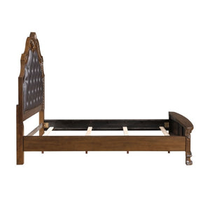 English Elm Eastern King Sleigh Bedroom Set Tufted Faux Leather Carved Wood Traditional 3 Piece B011S06408