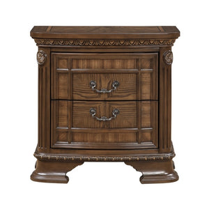 English Elm Queen Sleigh Bed Set with Hand-Carved Tufted Headboard and Ornate Dark Brown Finish B011S06413