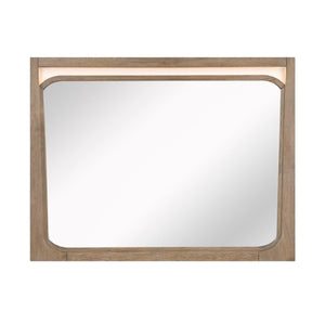 English Elm Night Stand Dresser Mirror and Chest 5 Piece Set with LED Lit Hickory Grain Finish B011S06416