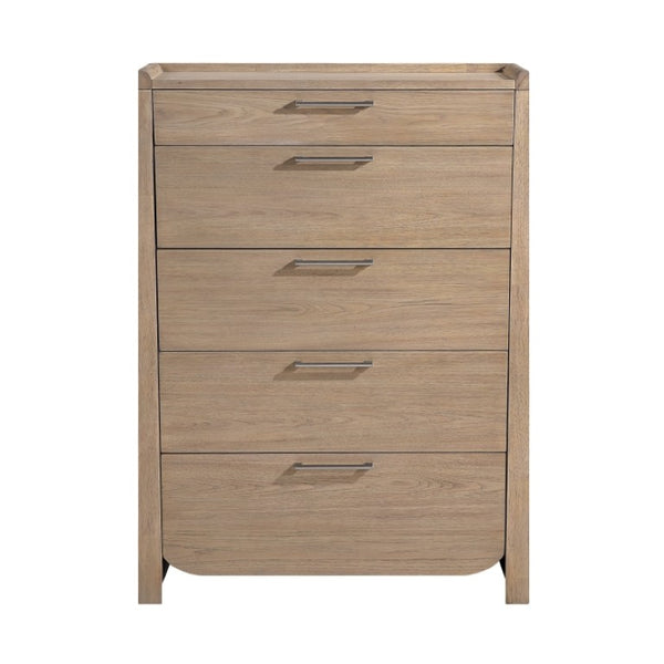 English Elm Night Stand Dresser Mirror and Chest 5 Piece Set with LED Lit Hickory Grain Finish B011S06416