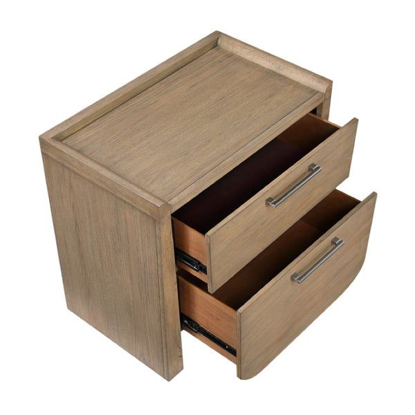 English Elm Night Stand Dresser Mirror and Chest 5 Piece Set with LED Lit Hickory Grain Finish B011S06416