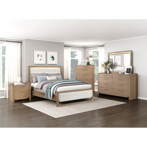 English Elm Night Stand Dresser Mirror and Chest 5 Piece Set with LED Lit Hickory Grain Finish B011S06416
