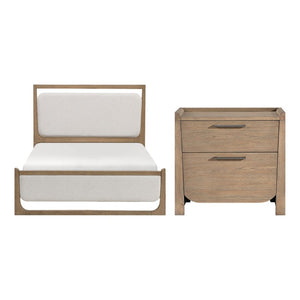 English Elm California King Bedroom Set Hickory Veneer Frame with LED Headboard and Two Nightstands B011S06421