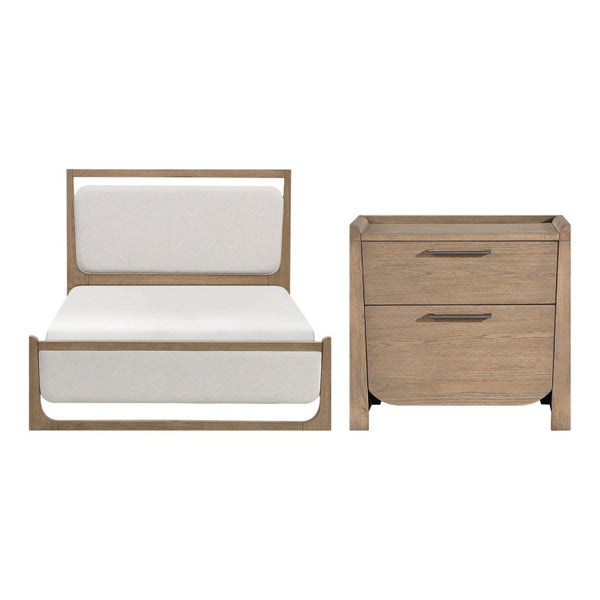 English Elm California King Bedroom Set Hickory Veneer Frame with LED Headboard and Two Nightstands B011S06421