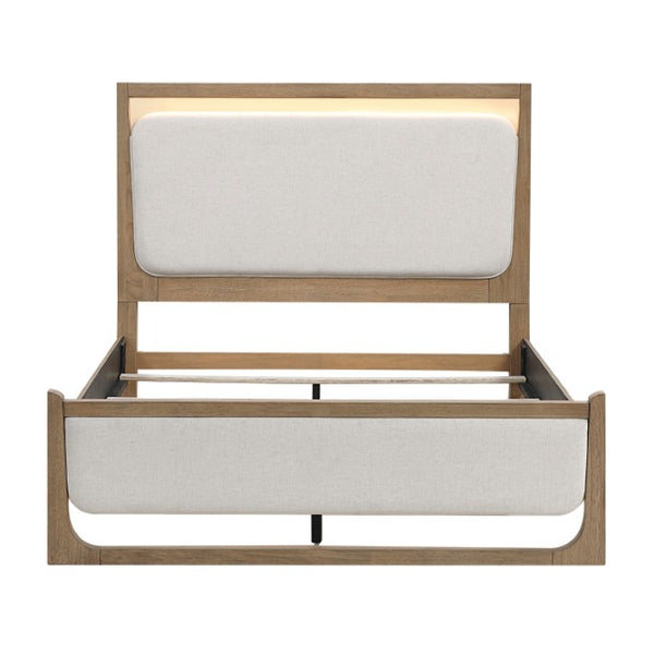 English Elm California King Bedroom Set Hickory Veneer Frame with LED Headboard and Two Nightstands B011S06421