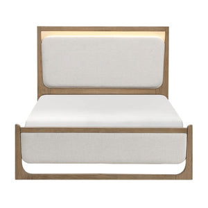 English Elm California King Bedroom Set Hickory Veneer Frame with LED Headboard and Two Nightstands B011S06421