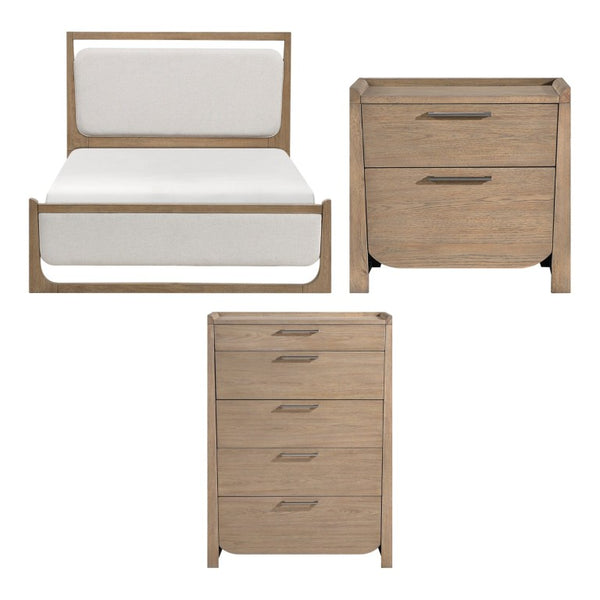 English Elm California King Bedroom Set with LED Headboard Hickory Veneer and 5 Drawer Chest B011S06422