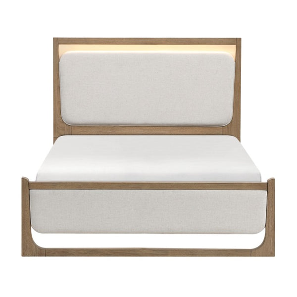 English Elm California King Bedroom Set with LED Headboard Hickory Veneer and 5 Drawer Chest B011S06422
