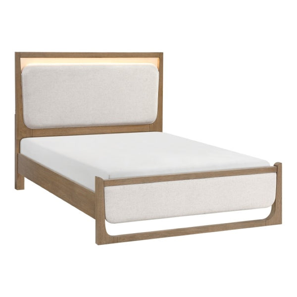 English Elm California King Bedroom Set with LED Headboard Hickory Veneer and 5 Drawer Chest B011S06422