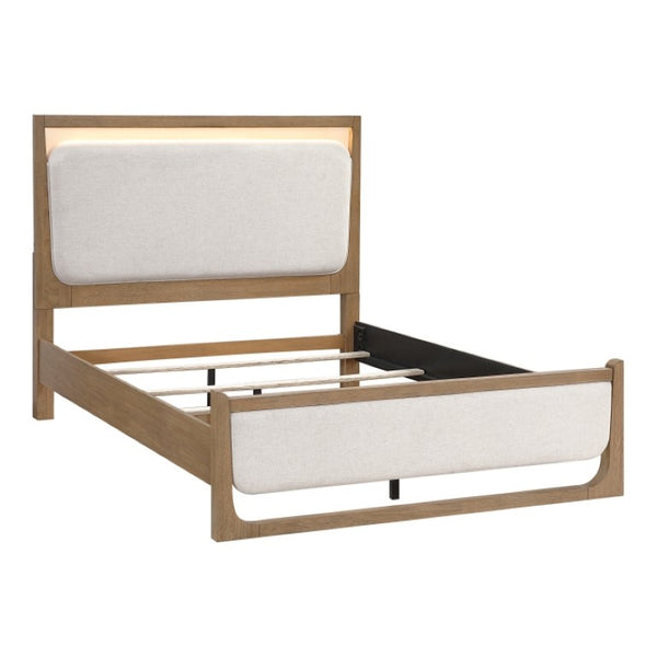 English Elm California King Bedroom Set with LED Headboard Hickory Veneer and 5 Drawer Chest B011S06422