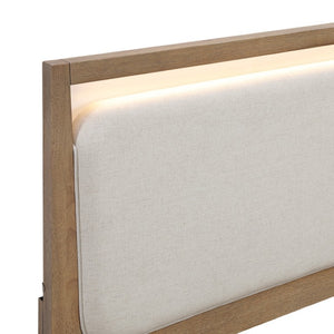 English Elm California King Bedroom Set with LED Headboard Hickory Veneer and 5 Drawer Chest B011S06422