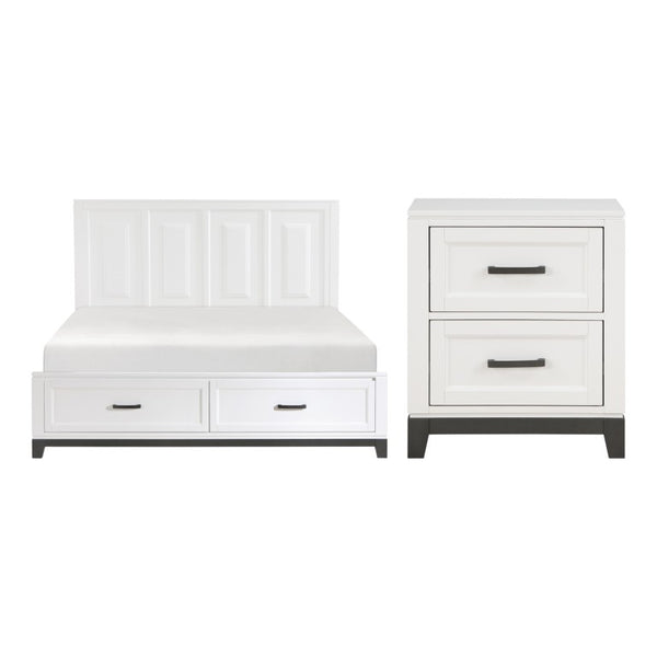 English Elm California King Bedroom Set Solid Wood Frame Two Tone White Gray with Storage Footboard B011S06432