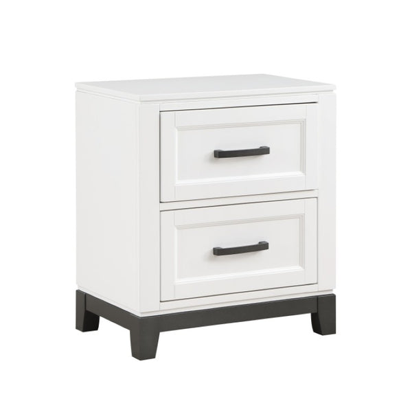 English Elm California King Bedroom Set Solid Wood Frame Two Tone White Gray with Storage Footboard B011S06432