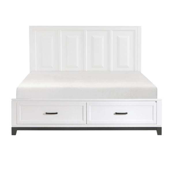 English Elm California King Bedroom Set Solid Wood Frame Two Tone White Gray with Storage Footboard B011S06432