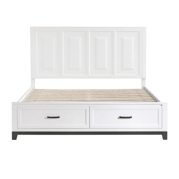 English Elm California King Bedroom Set Solid Wood Frame Two Tone White Gray with Storage Footboard B011S06432