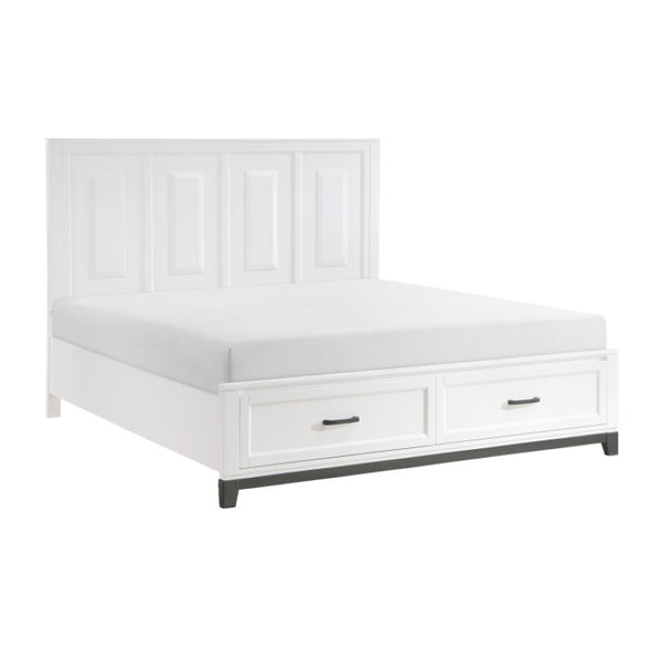 English Elm California King Bedroom Set Solid Wood Frame Two Tone White Gray with Storage Footboard B011S06432