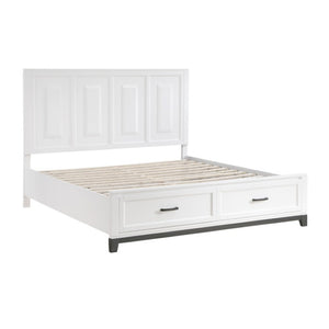 English Elm California King Bedroom Set Solid Wood Frame Two Tone White Gray with Storage Footboard B011S06432