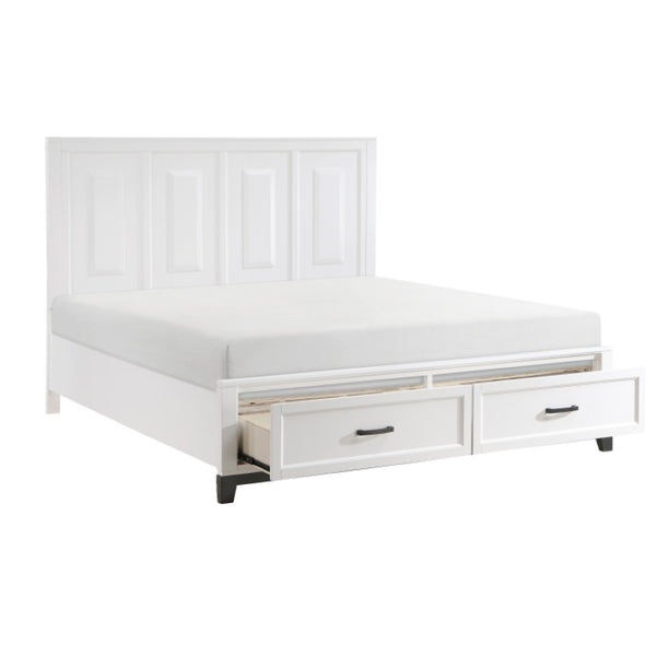 English Elm California King Bedroom Set Solid Wood Frame Two Tone White Gray with Storage Footboard B011S06432