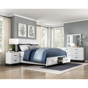 English Elm California King Bedroom Set Solid Wood Frame Two Tone White Gray with Storage Footboard B011S06432