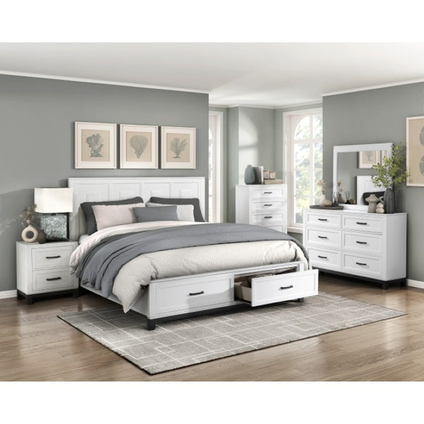 English Elm California King Bedroom Set Three Piece White Wood Frame with Storage Footboard B011S06433