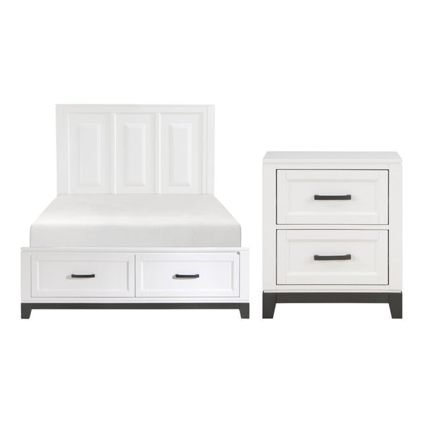 English Elm Queen Storage Bed and Nightstand Set Transitional Two Tone Wood Bedroom Furniture B011S06434