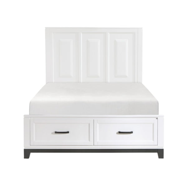 English Elm Queen Storage Bed and Nightstand Set Transitional Two Tone Wood Bedroom Furniture B011S06434
