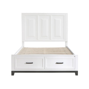 English Elm Queen Storage Bed and Nightstand Set Transitional Two Tone Wood Bedroom Furniture B011S06434