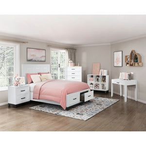English Elm Queen Storage Bed Set with Two Nightstands Solid Wood Frame Two Tone Finish B011S06435