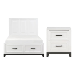English Elm Full Bed and Nightstand Set Solid Wood Storage Footboard Transitional Bedroom B011S06438
