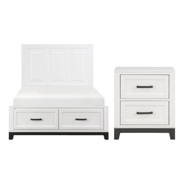 English Elm Full Bed and Nightstand Set Solid Wood Storage Footboard Transitional Bedroom B011S06438