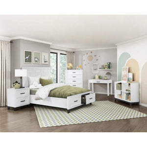 English Elm Full Bed and Nightstand Set Solid Wood Storage Footboard Transitional Bedroom B011S06438