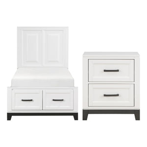 English Elm Twin Storage Bed and Nightstand Set Solid Wood Two Tone Transitional Bedroom B011S06440