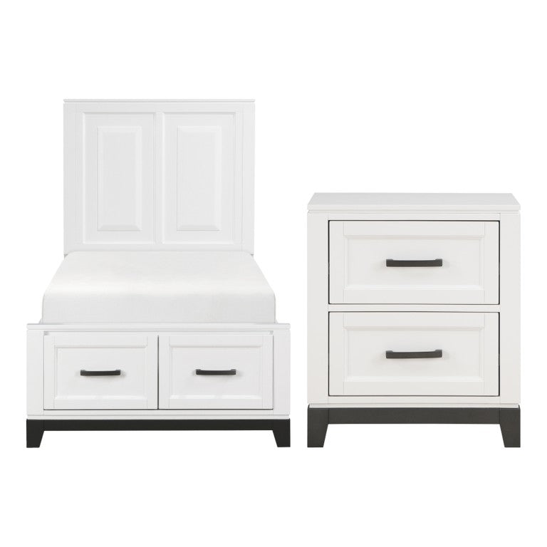 English Elm Twin Bedroom Set with Storage Footboard Two-Tone Wood Frame and Two Nightstands B011S06441