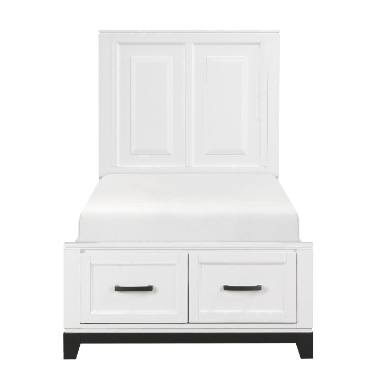 English Elm Twin Bedroom Set with Storage Footboard Two-Tone Wood Frame and Two Nightstands B011S06441