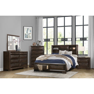 English Elm Night Stand Dresser Mirror and Chest 5 Piece Espresso Bedroom Set with Raised Panel Drawers B011S06444