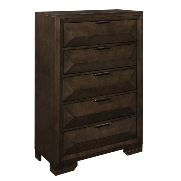 English Elm Night Stand Dresser Mirror and Chest 5 Piece Espresso Bedroom Set with Raised Panel Drawers B011S06444