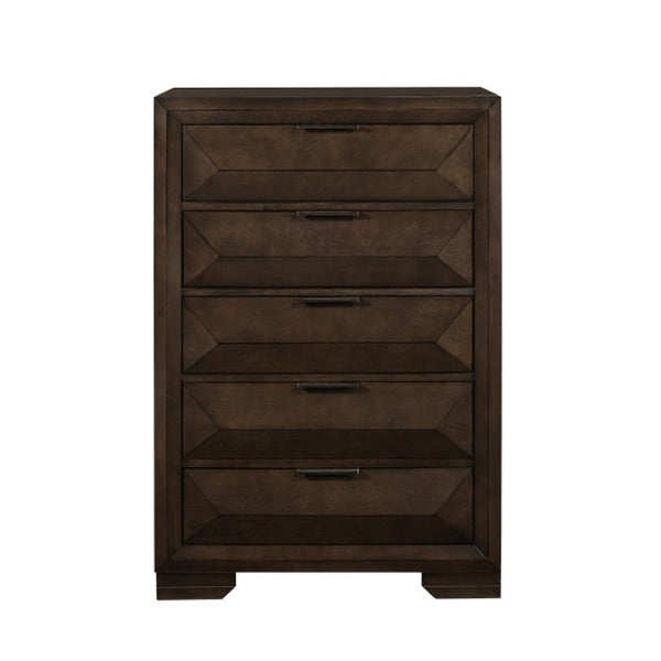 English Elm Night Stand Dresser Mirror and Chest 5 Piece Espresso Bedroom Set with Raised Panel Drawers B011S06444
