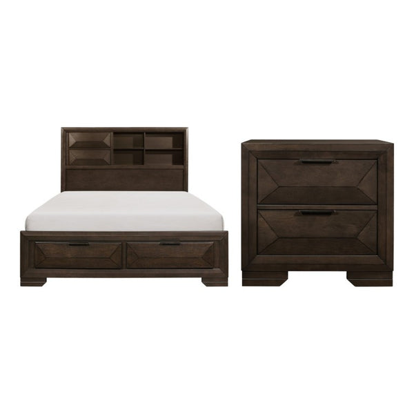English Elm Eastern King Storage Bed Set Birch Veneer Bookcase Headboard with Two Nightstands B011S06446