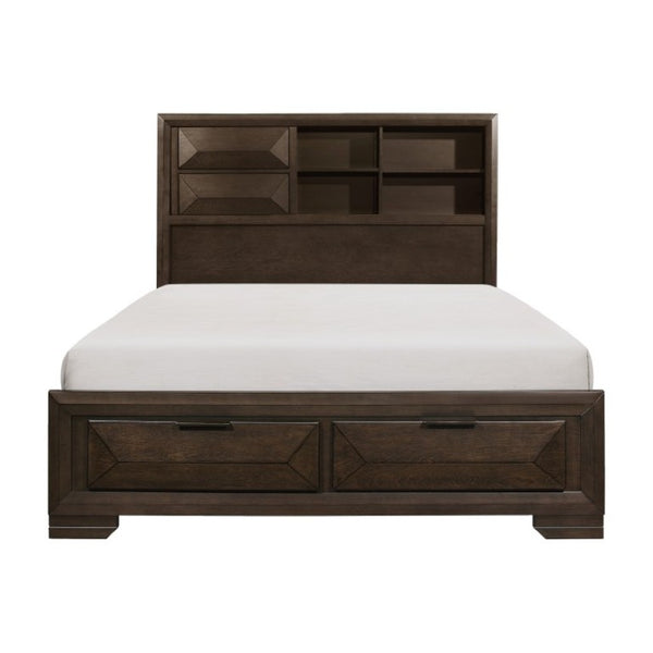 English Elm Eastern King Storage Bed Set Birch Veneer Bookcase Headboard with Two Nightstands B011S06446