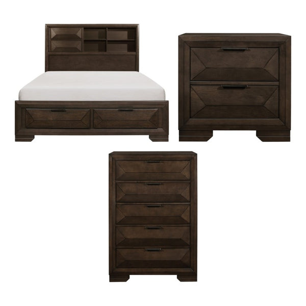 English Elm California King Bedroom Set Bookcase Headboard Birch Veneer Espresso 3 Piece B011S06450