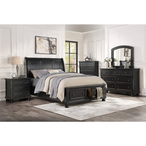 English Elm Eastern King Sleigh Bed and Nightstand Set Solid Wood Black Finish Bedroom Suite B011S06456