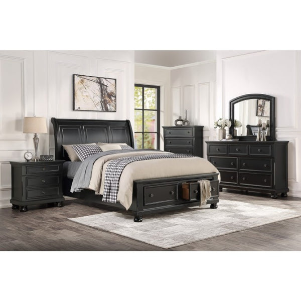 English Elm Eastern King Sleigh Bed and Nightstand Set Solid Wood Black Finish Bedroom Suite B011S06456