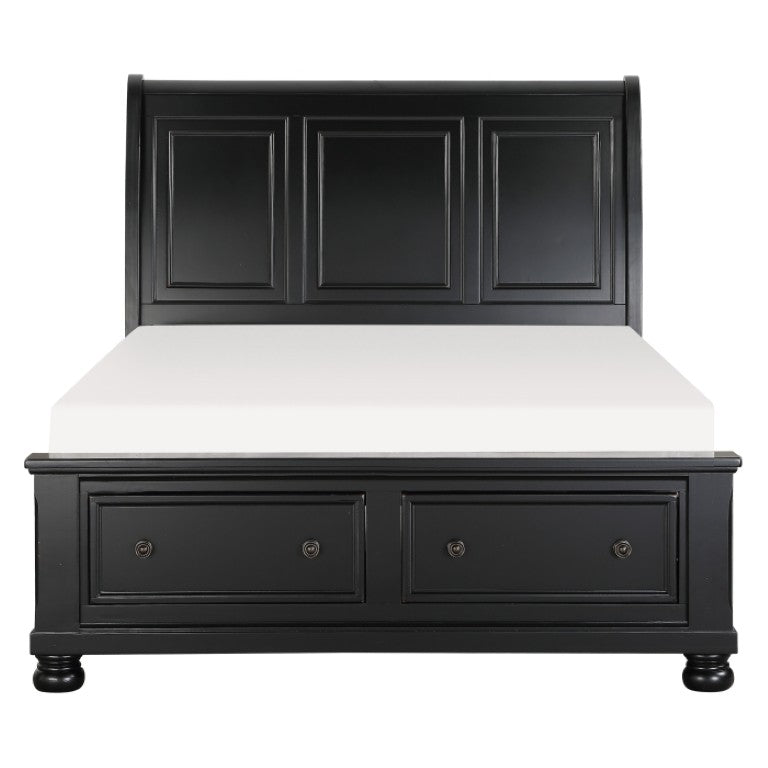 English Elm Eastern King Sleigh Bed Set with Nightstands Distressed Black Wood Bun Feet B011S06457