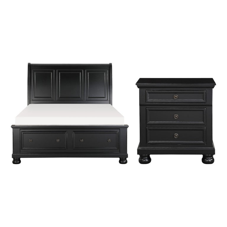 English Elm California King Sleigh Bed Set Rustic Black Finish Solid Wood with Hidden Storage B011S06460