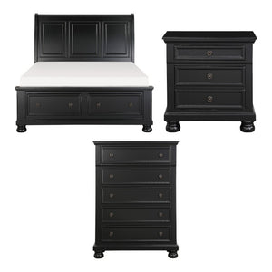 English Elm Queen Sleigh Bedroom Set with Nightstand and Chest in Black Sand Farmhouse Style B011S06464