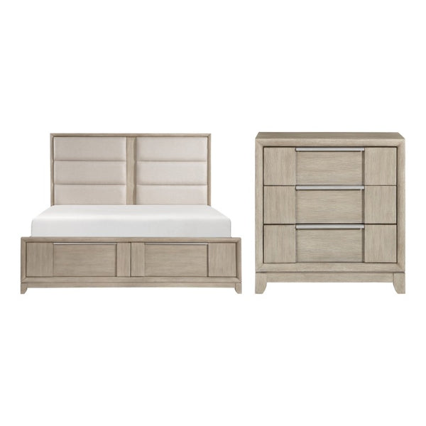 English Elm California King Bedroom Set Ash Veneer Upholstered Headboard with Storage Footboard B011S06471