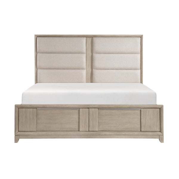 English Elm California King Bedroom Set Ash Veneer Upholstered Headboard with Nightstand and Chest B011S06472