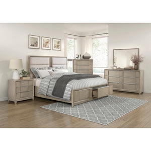 English Elm Queen Bedroom Set Ash Veneer Upholstered Headboard Footboard Storage and Pewter Hardware B011S06475